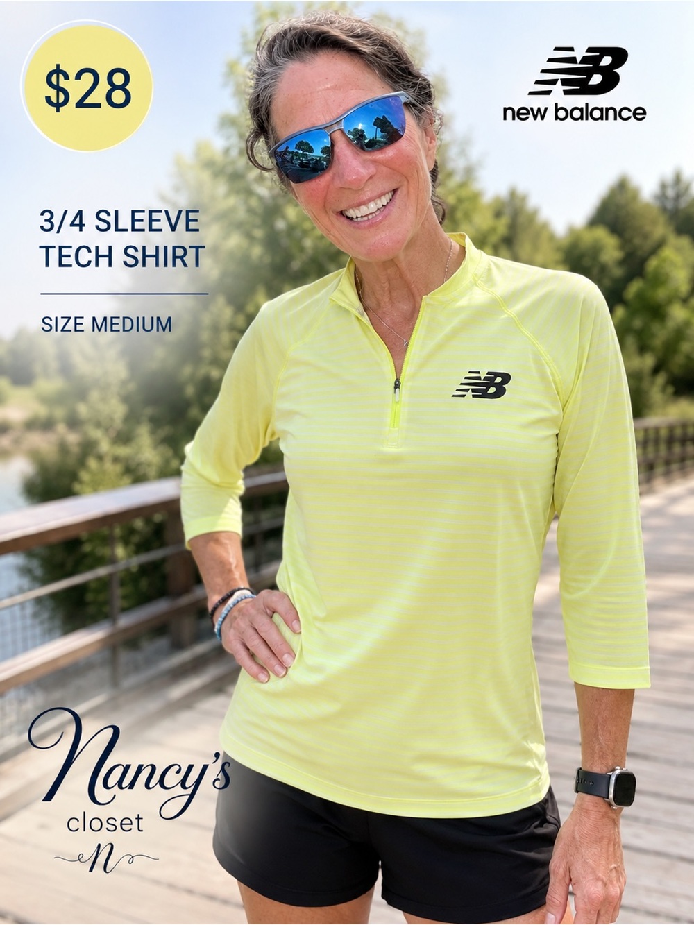 New Balance Women’s Medium 3/4 Sleeve Quarter Zip Running Tech Shirt Neon Yellow